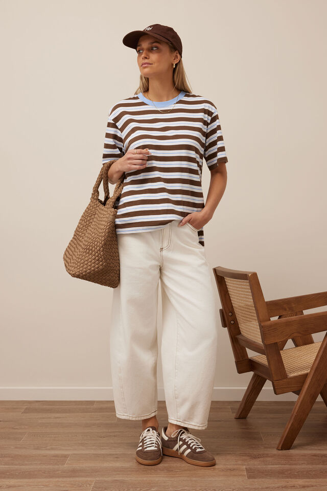 Stevie Slouchy Tee - Cocoa Sky Blue Stripe