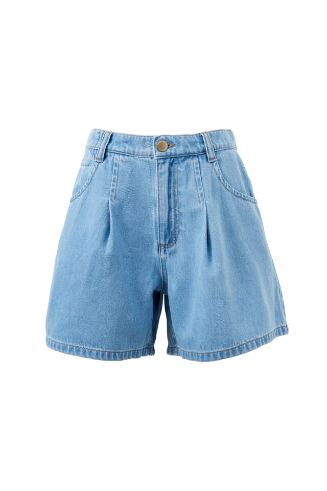 Pearl Pleat Short - Vintage Blue