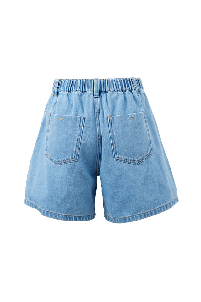 Pearl Pleat Short - Vintage Blue