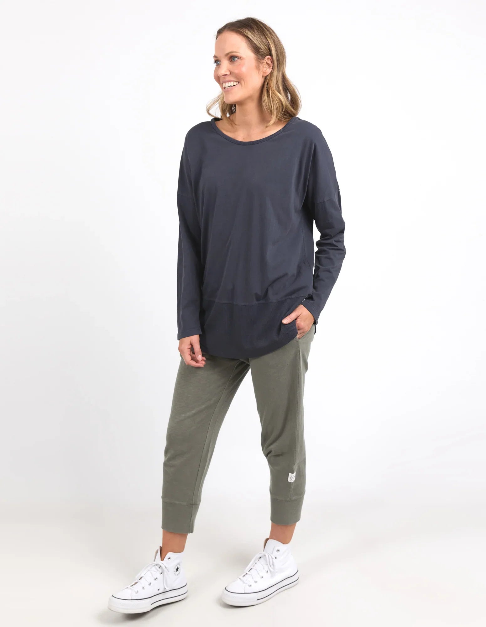 Rib Long Sleeve Tee - Navy