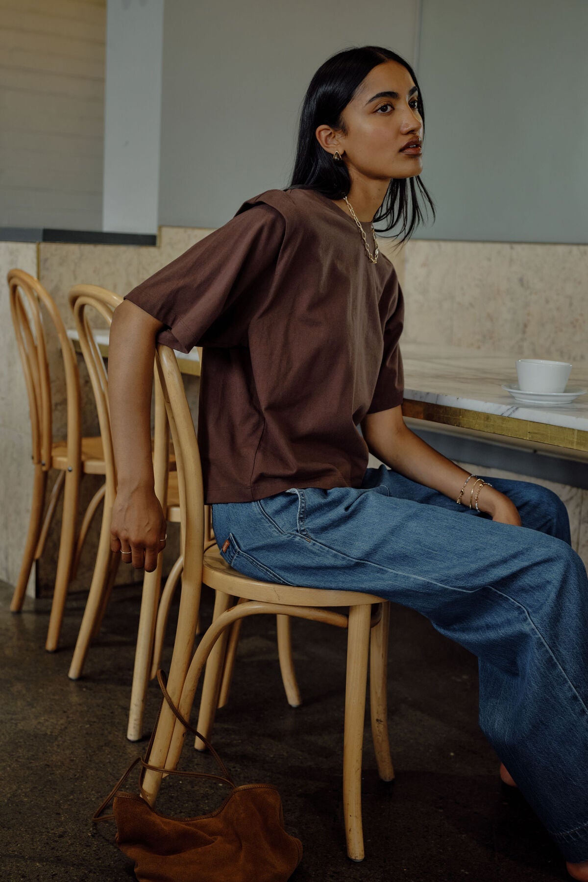 Rainey Pleat Sleeve Tee - Brunette Brown