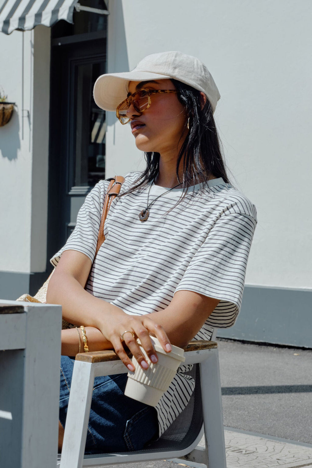 Stevie Slouchy Tee - Milk/Phantom Fine Stripe