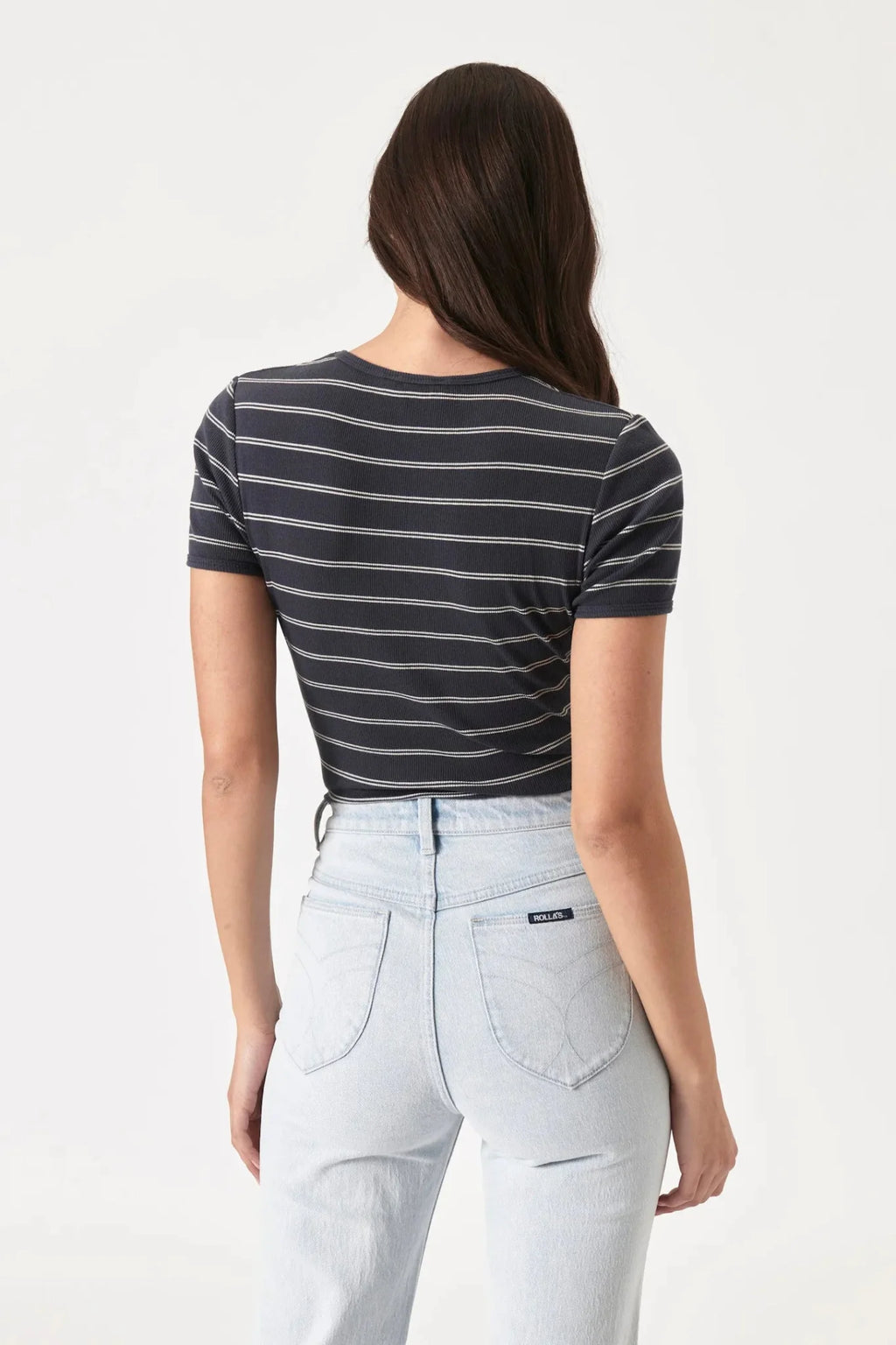 Alex Stripe Baby Rib Tee - Faded Black
