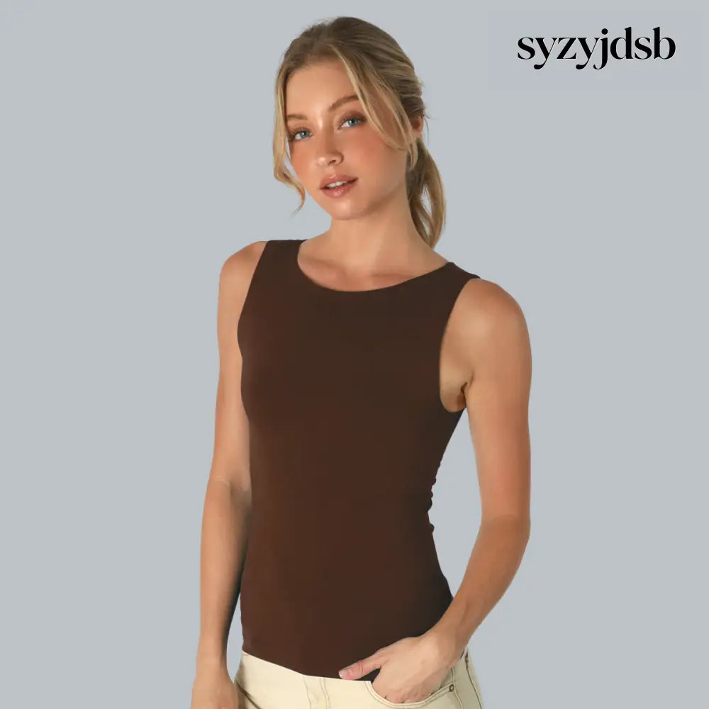 CLEAN LINE BOAT NECK TANK TOP - COFFEE BEAN - Top