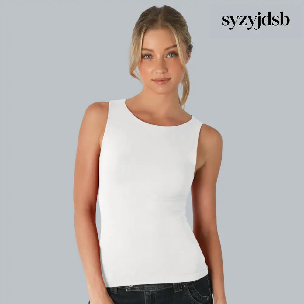 CLEAN LINE BOAT NECK TANK TOP - WHITE - Top