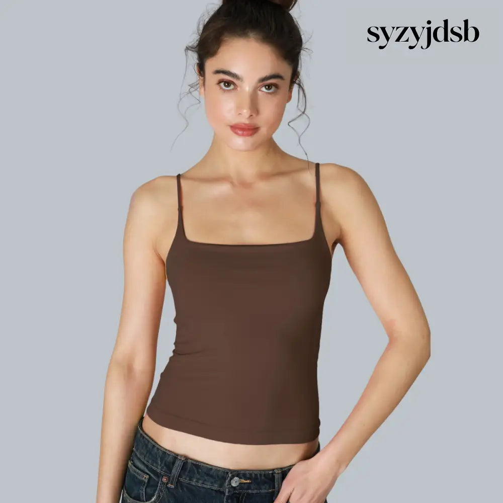 CLEAN LINE SQUARE CAMI TOP - COFFEE BEAN / ONE SIZE - Top