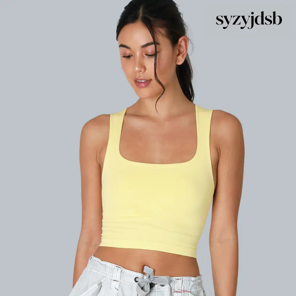 CLEAN LINE SQUARE NECK TOP - PALE LEMON / ONE SIZE - Top