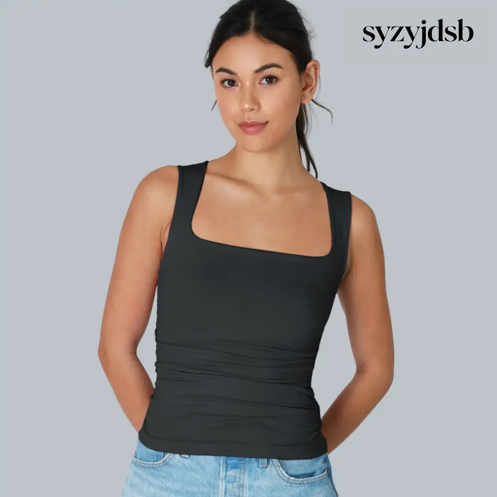 CLEAN LINE SQUARE SHIRRED TOP - BLACK / ONE SIZE - Top