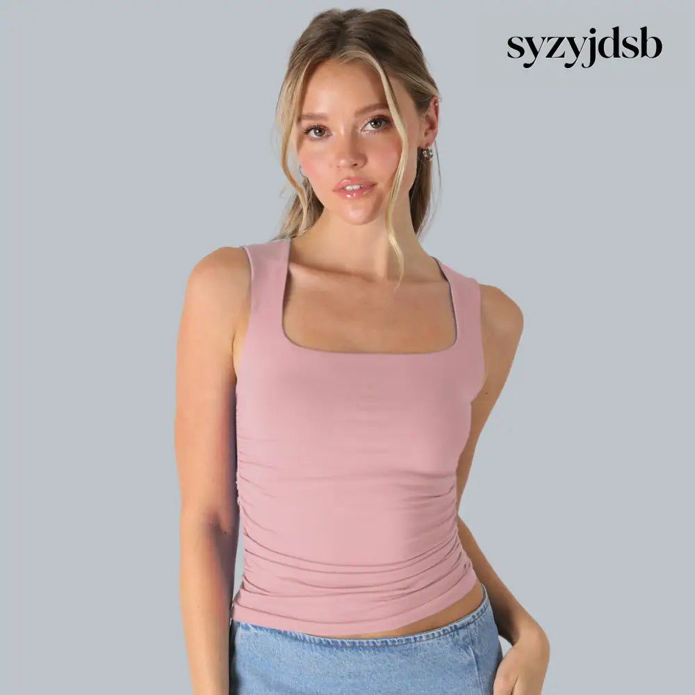 CLEAN LINE SQUARE SHIRRED TOP - PEARL BLUSH / ONE SIZE - Top