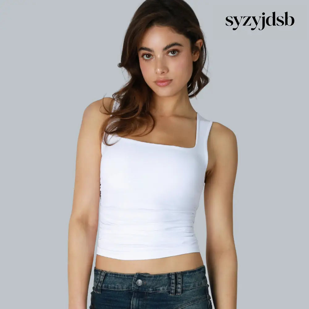 CLEAN LINE SQUARE SHIRRED TOP - WHITE / ONE SIZE - Top