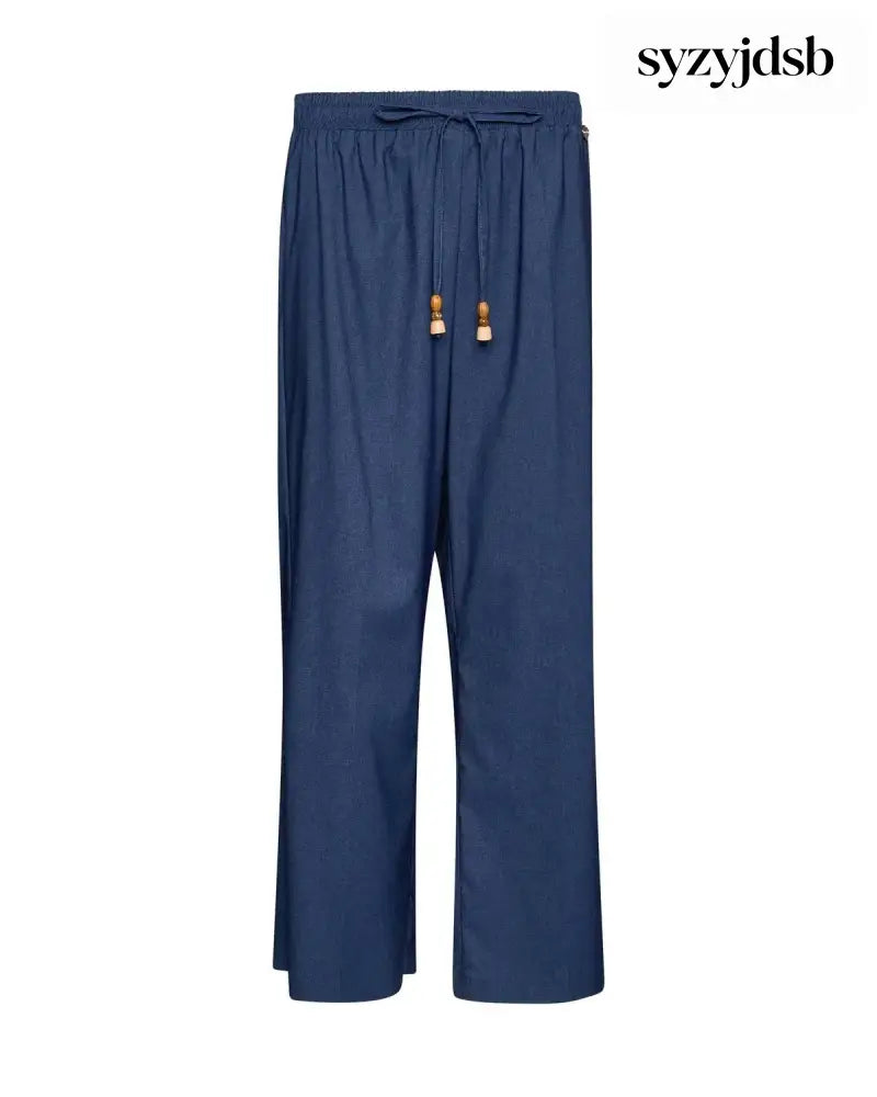 Jogger a palazzo in chambray con lacci BLU - PANTALONE