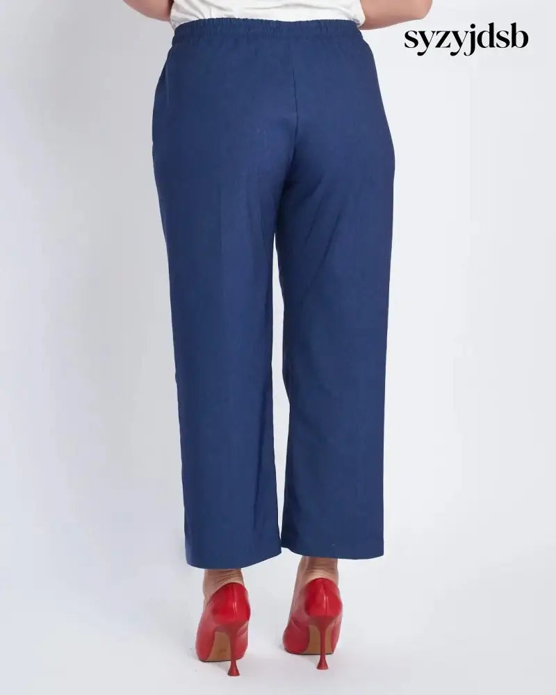 Jogger a palazzo in chambray con lacci BLU - PANTALONE