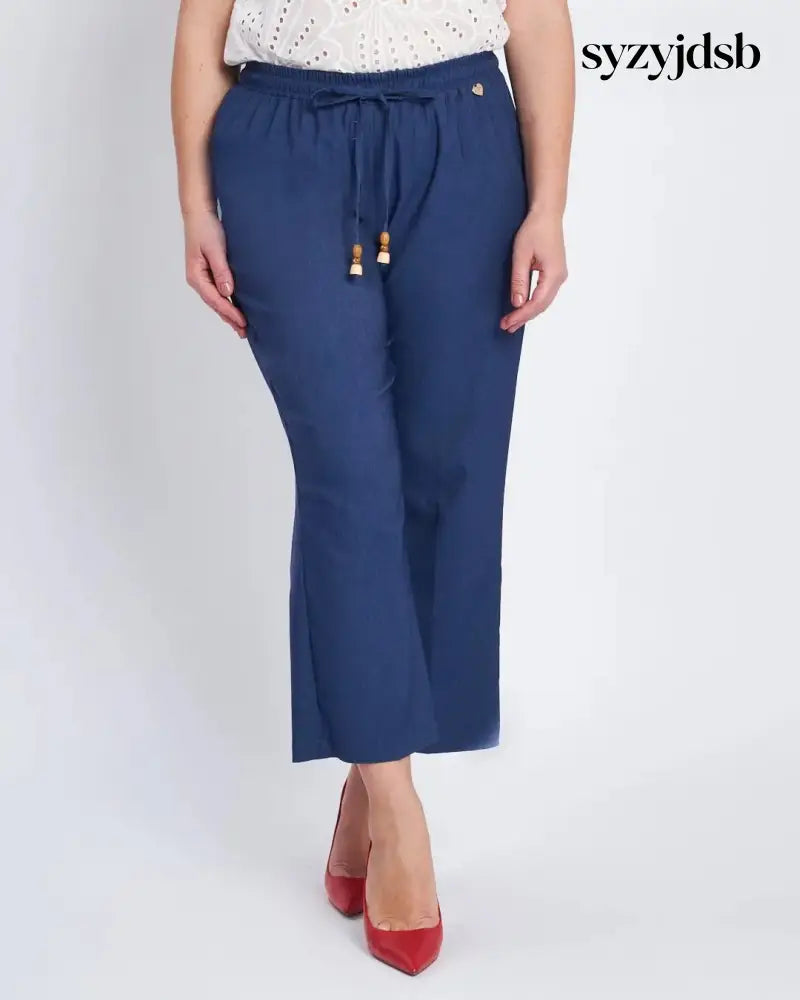 Jogger a palazzo in chambray con lacci BLU - PANTALONE
