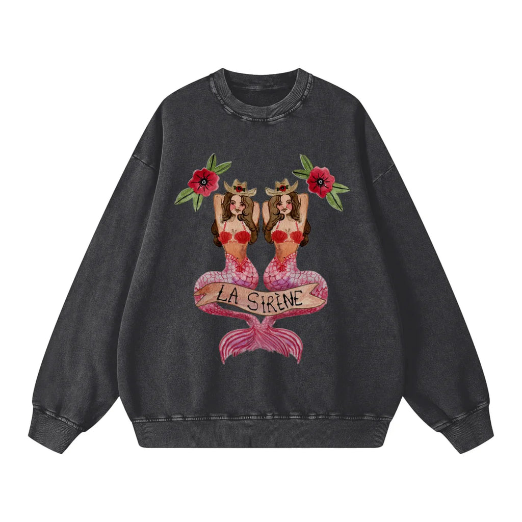 La Sirene Acid Wash Crew Neck - Black