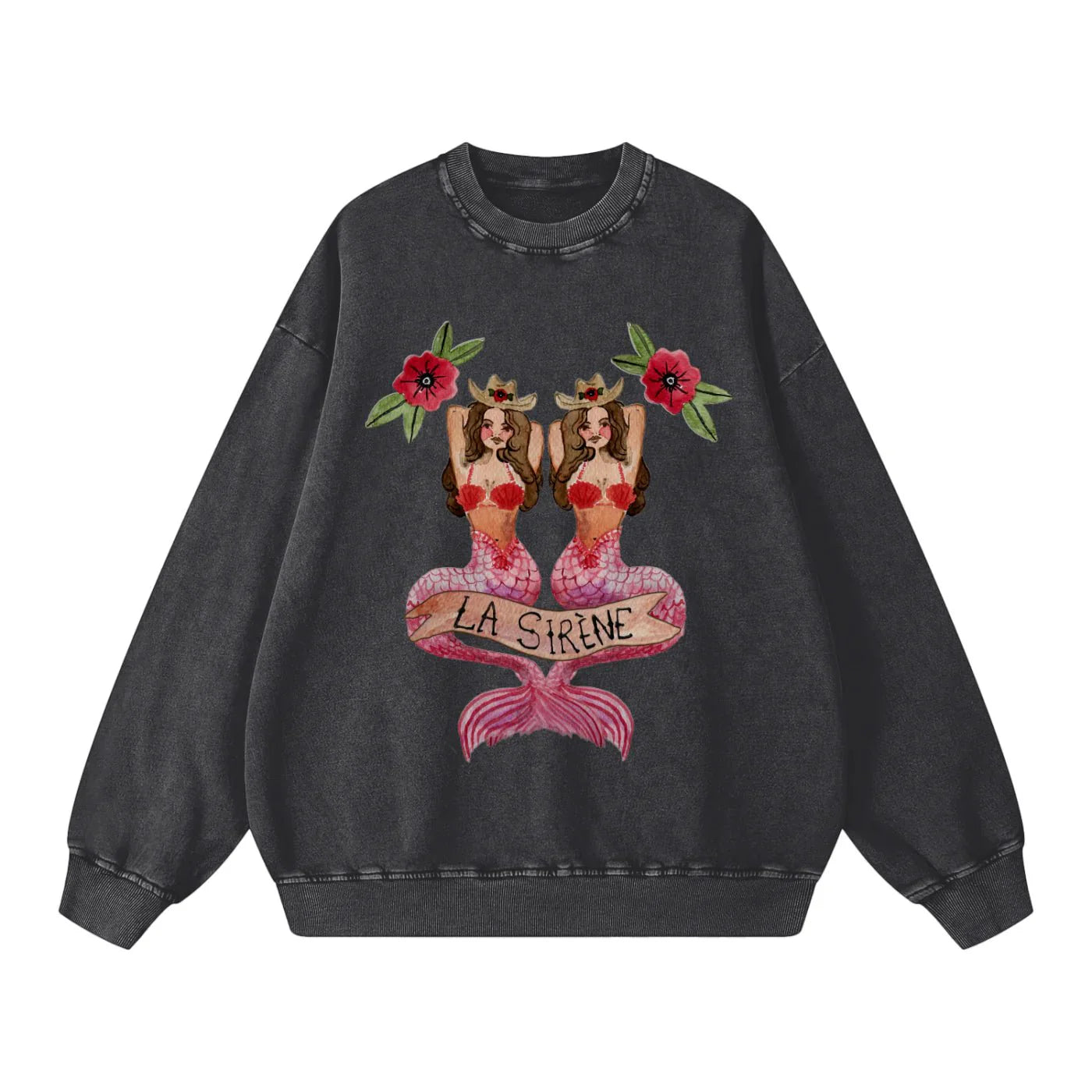 La Sirene Acid Wash Crew Neck - Black