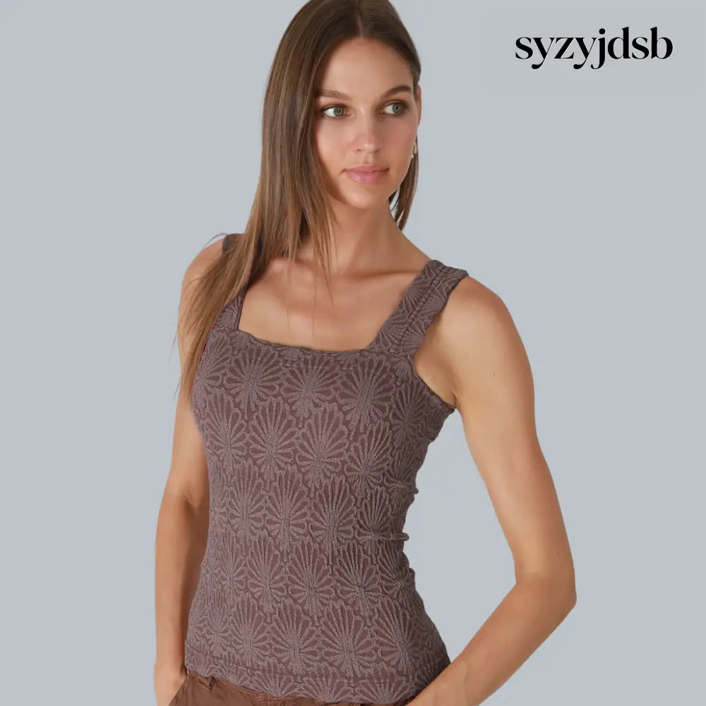 LACE TEXTURE SQUARE TOP - FRENCH ROAST / ONE SIZE - Top
