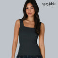 LACE TEXTURE SQUARE TOP - TRUE BLACK / ONE SIZE - Top