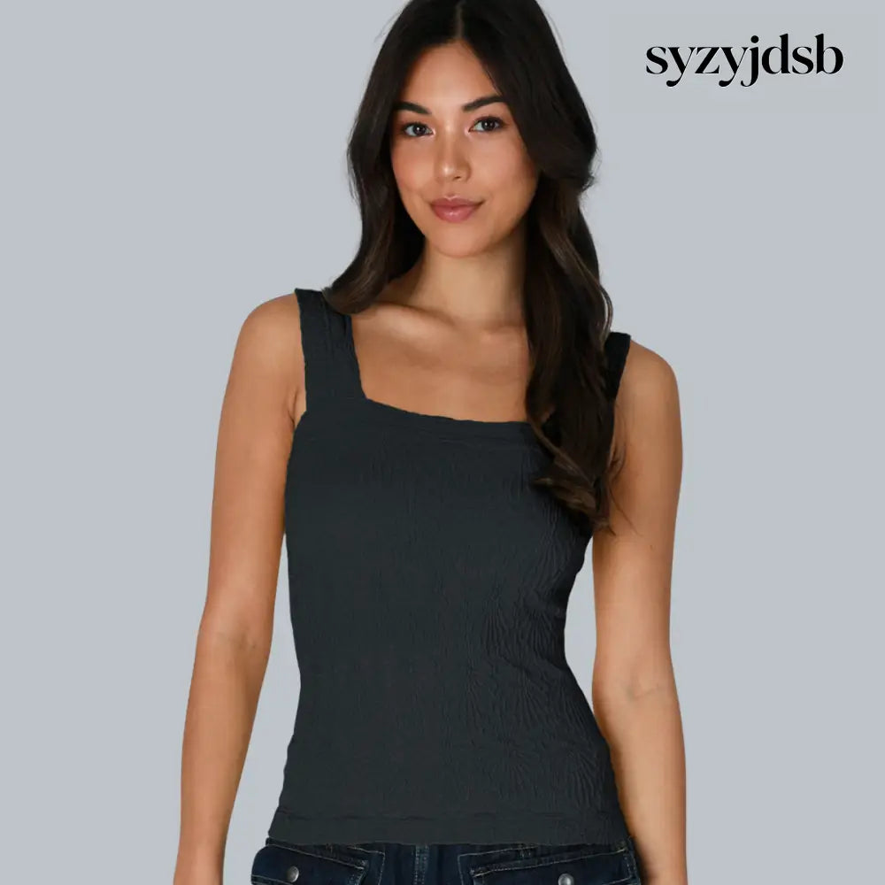 LACE TEXTURE SQUARE TOP - TRUE BLACK / ONE SIZE - Top