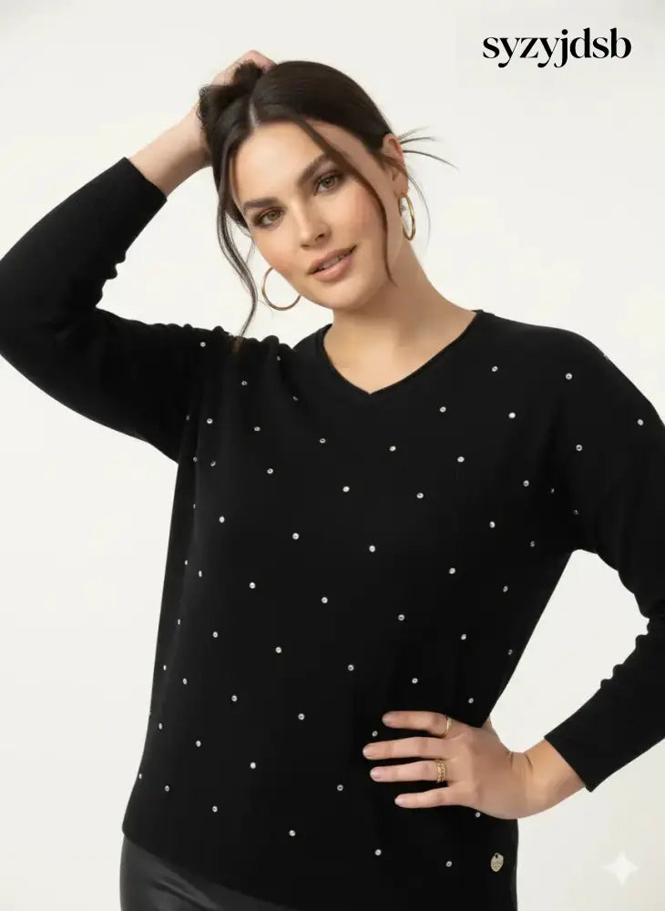 Maglia con strass e scollo a ’V’ - MAGLIA