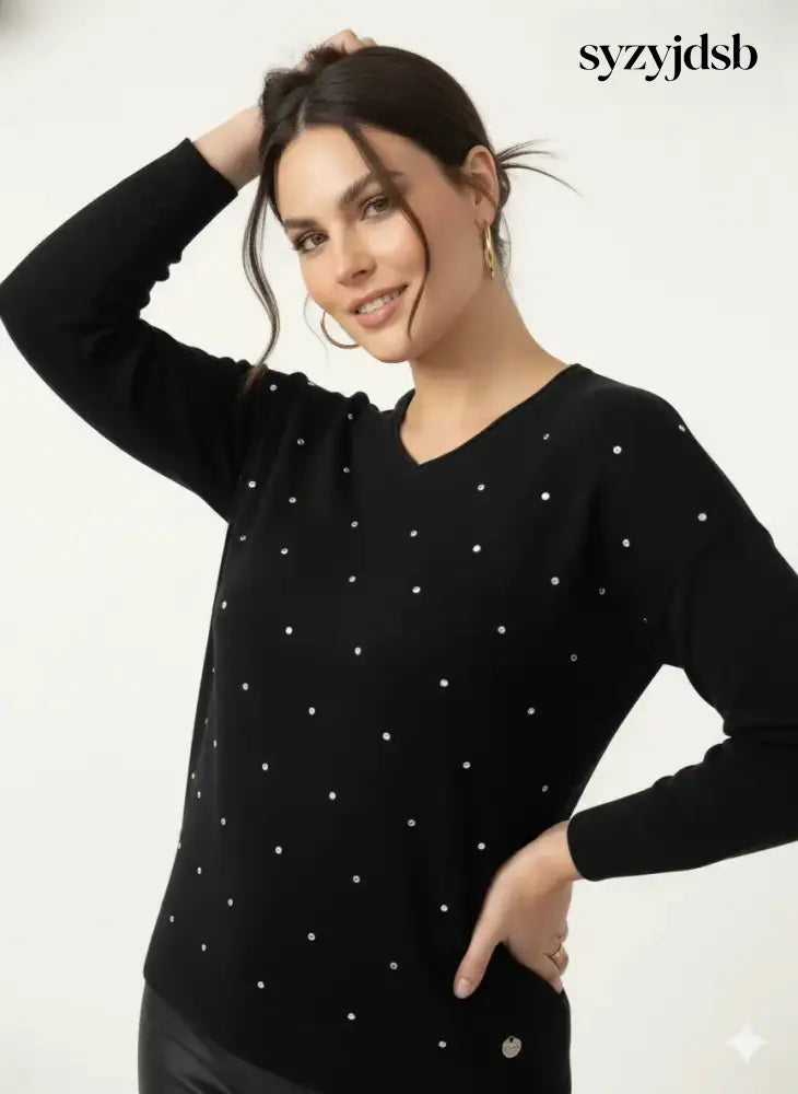Maglia con strass e scollo a ’V’ - MAGLIA