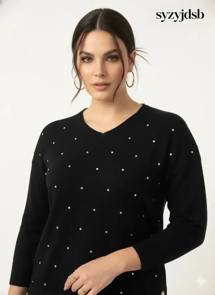 Maglia con strass e scollo a ’V’ - MAGLIA