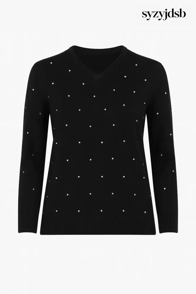 Maglia con strass e scollo a ’V’ - M (41) / Nero - MAGLIA