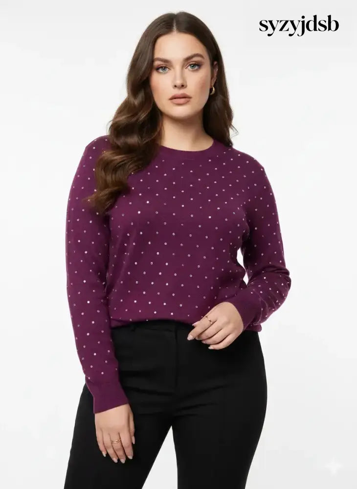 Maglia girocollo con dettagli strass - MAGLIA