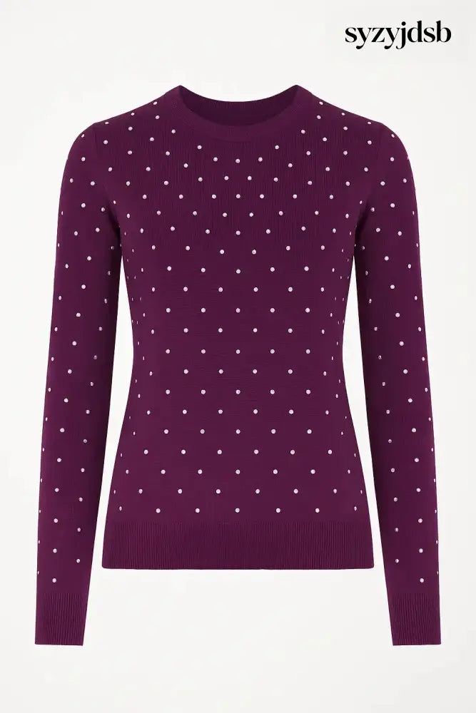 Maglia girocollo con dettagli strass - M (41) / Malva - MAGLIA
