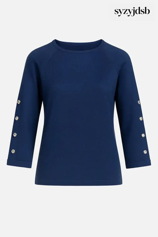 Maglia scollo a barca con bottoni decorativi - M (41) / Blu - MAGLIA
