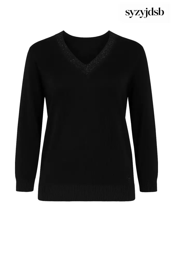 Maglia scollo a ’V’ con applicazioni - Nero / M (41) - MAGLIA
