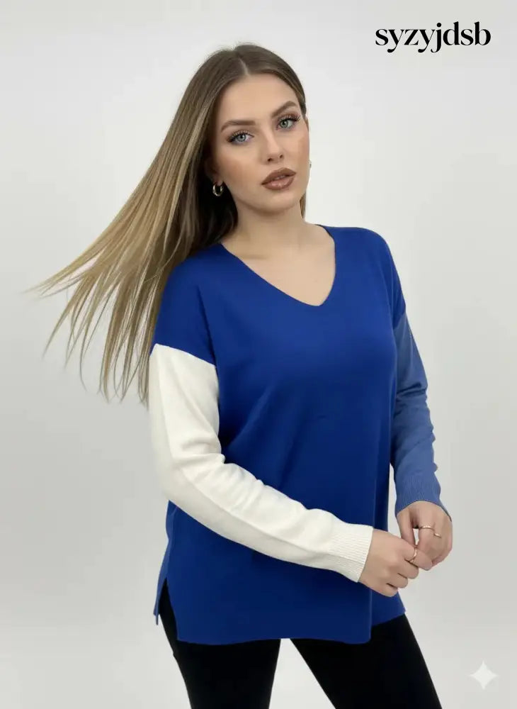 Maglia scollo a ’V’ a tre colori - MAGLIA