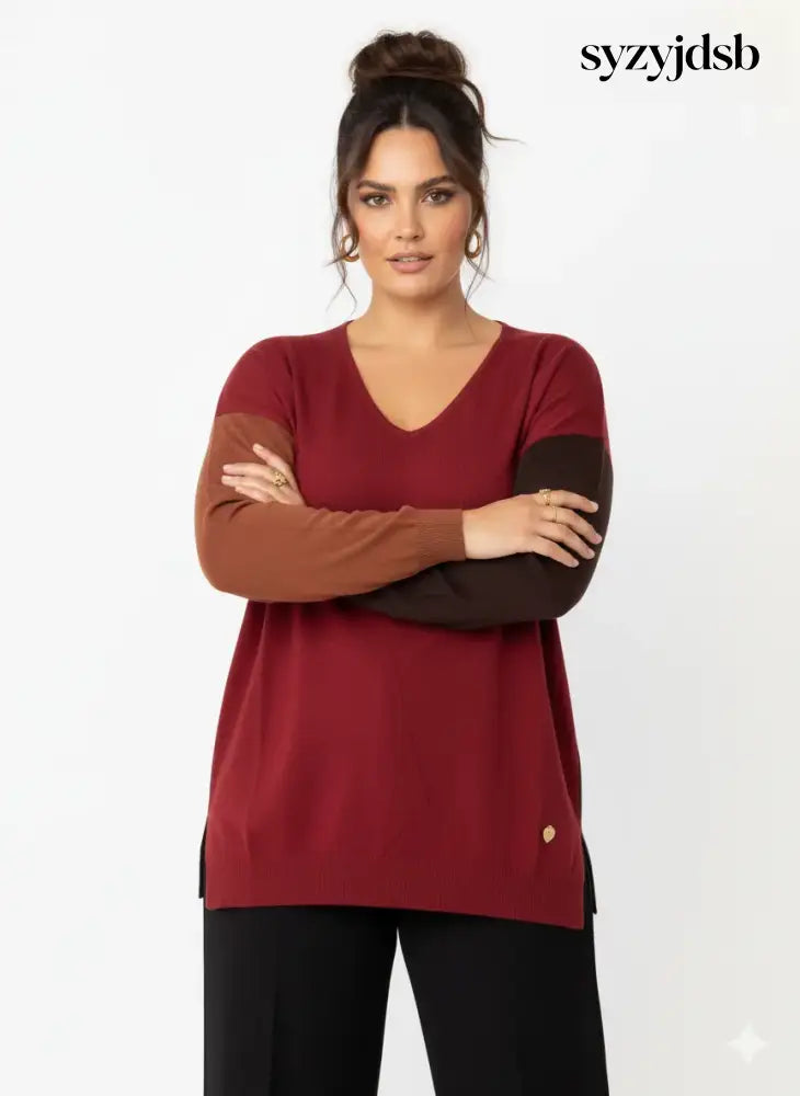 Maglia scollo a ’V’ a tre colori - MAGLIA