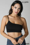 One Shoulder Ribbed Bralette - Black - Underwear