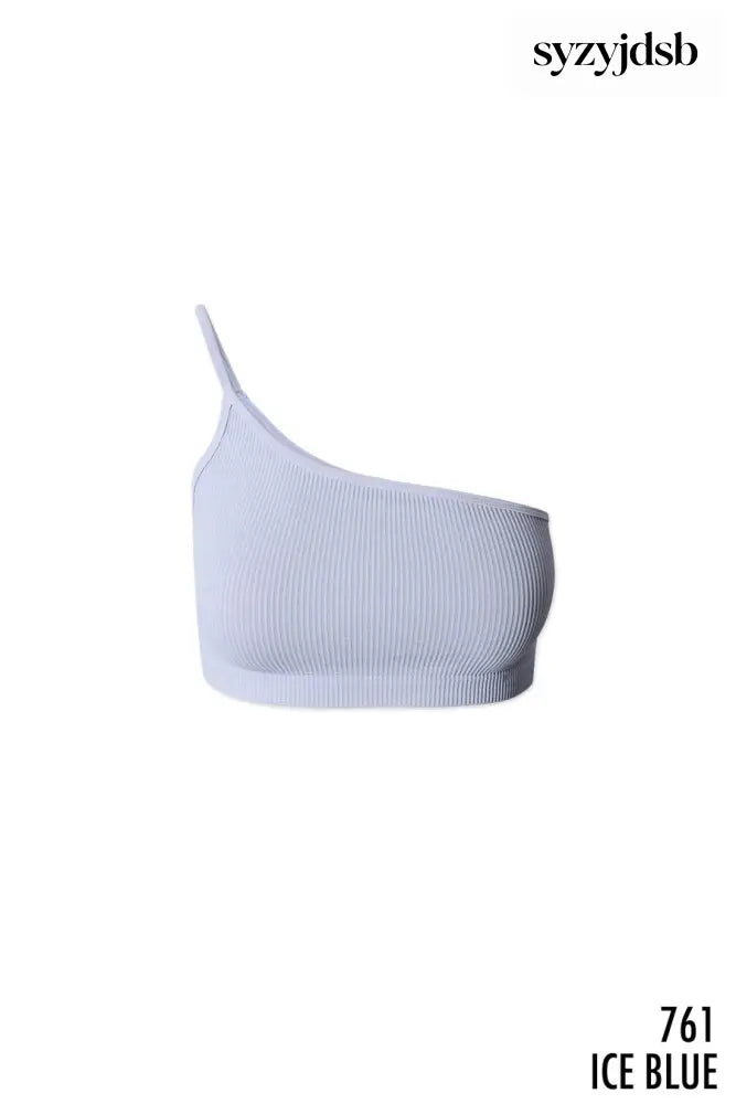 One Shoulder Ribbed Bralette - Ice Blue - Underwear
