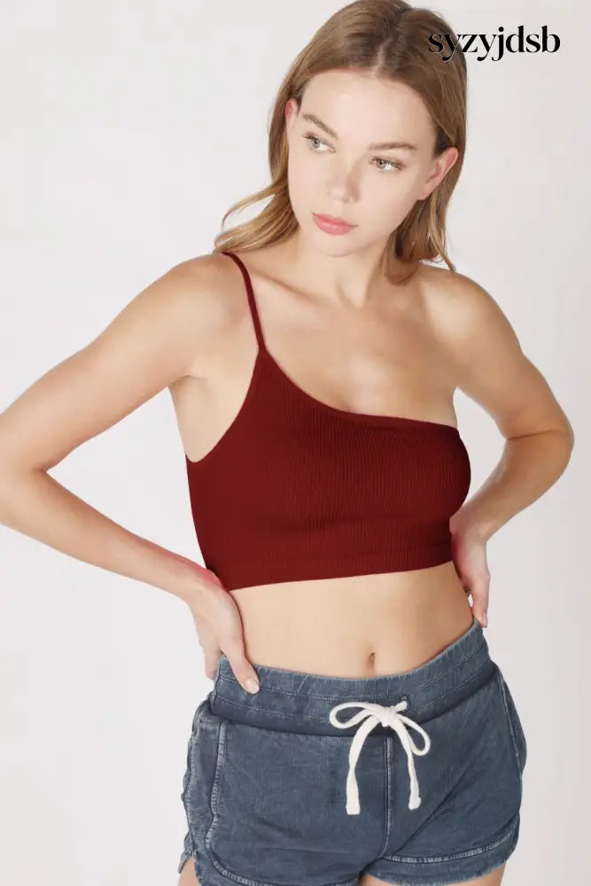 One Shoulder Ribbed Bralette - Sundried Tomato - Underwear