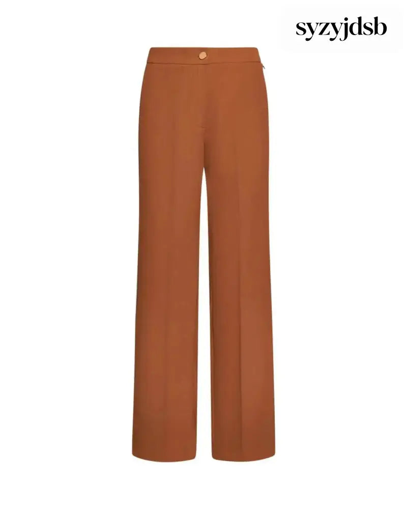Pantalone a gamba dritta in crêpe elasticizzato tinta unita con bottone metallico. NOCE - PANTALONE
