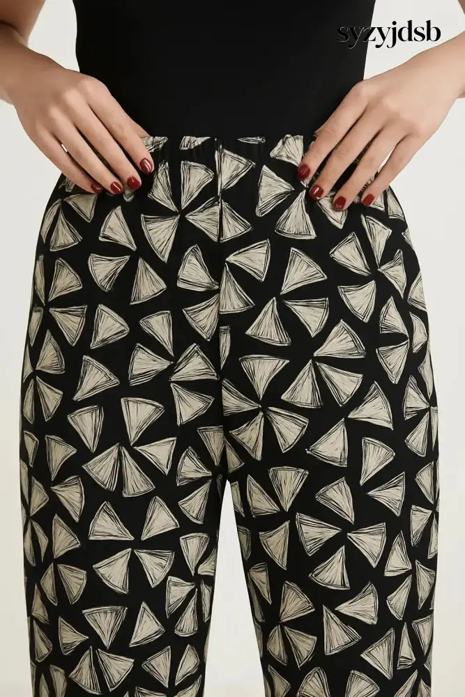 Pantalone a gamba dritta in misto viscosa a fantasia con coulisse in vita - PANTALONE