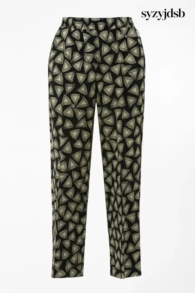 Pantalone a gamba dritta in misto viscosa a fantasia con coulisse in vita - Nero / 41 (50 IT) - PANTALONE