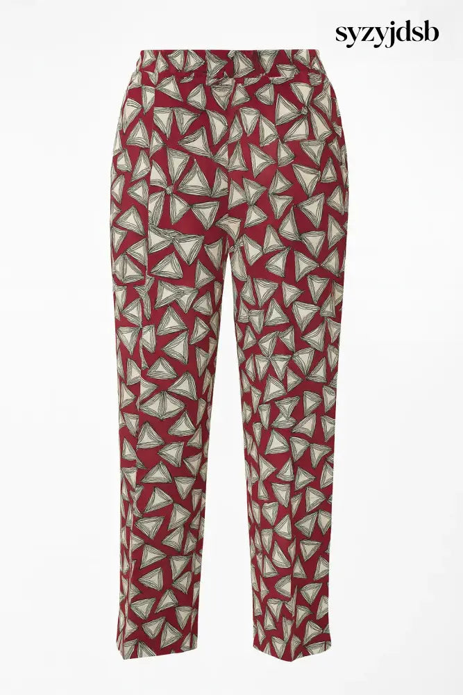Pantalone a gamba dritta in misto viscosa a fantasia con coulisse in vita - Rosso India / 41 (50 IT) - PANTALONE