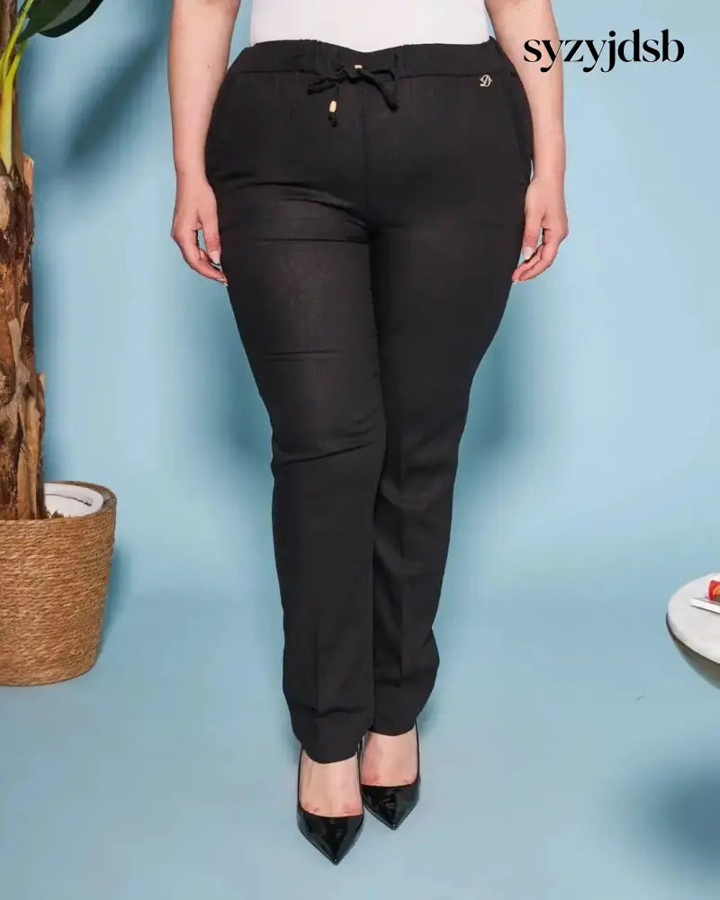 Pantalone in misto lino/viscosa con dettaglio passamaneria NERO - 41 - PANTALONE