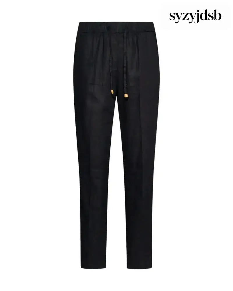 Pantalone in misto lino/viscosa con dettaglio passamaneria NERO - PANTALONE