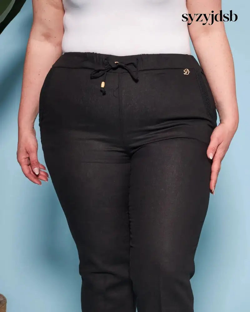 Pantalone in misto lino/viscosa con dettaglio passamaneria NERO - PANTALONE