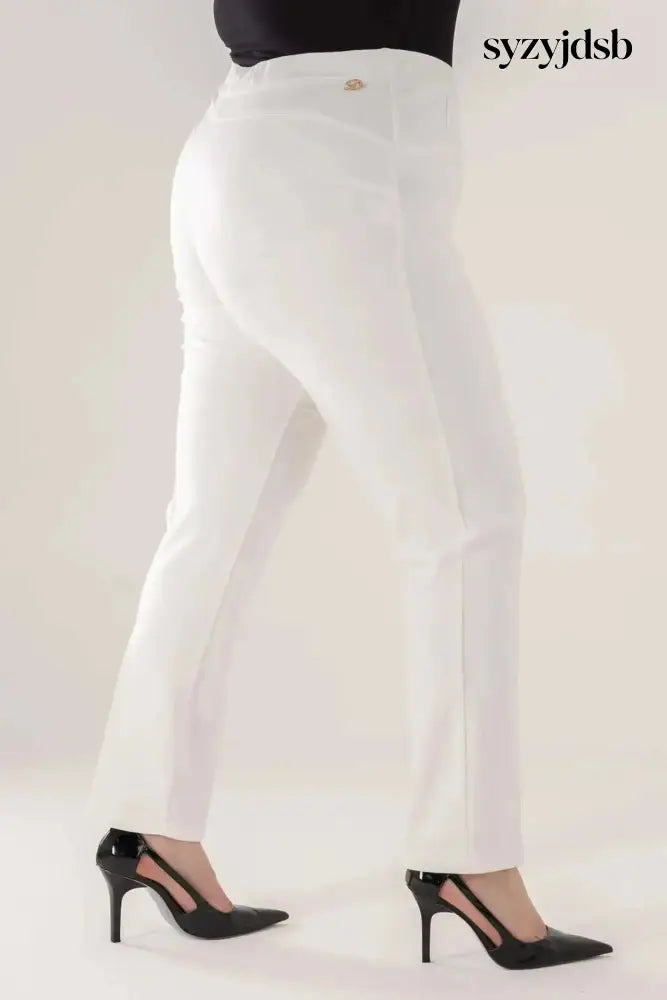 Pantalone skinny in twill di misto cotone elasticizzato tinta unita con tasche - Bianco / 41 - PANTALONE