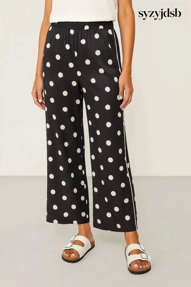 Pantaloni palazzo a pois con piping laterale a contrasto - PANTALONE
