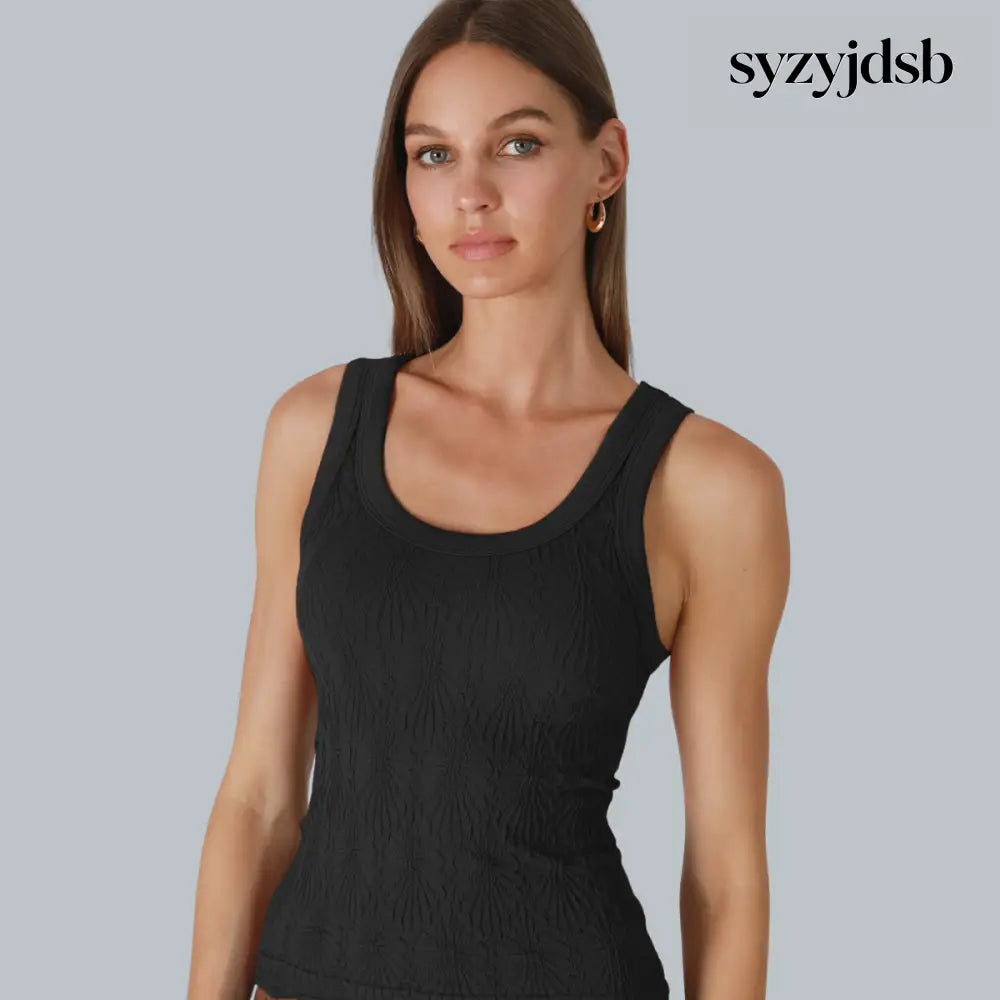 REVERSIBLE LACE TEXTURED TANK TOP - BLACK / One size - Top