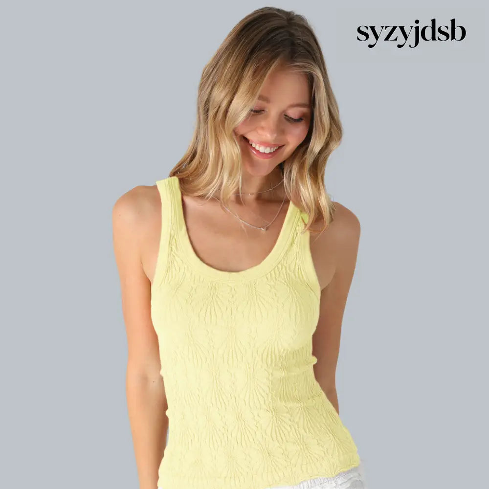REVERSIBLE LACE TEXTURED TANK TOP - PALE BANANA / One size - Top