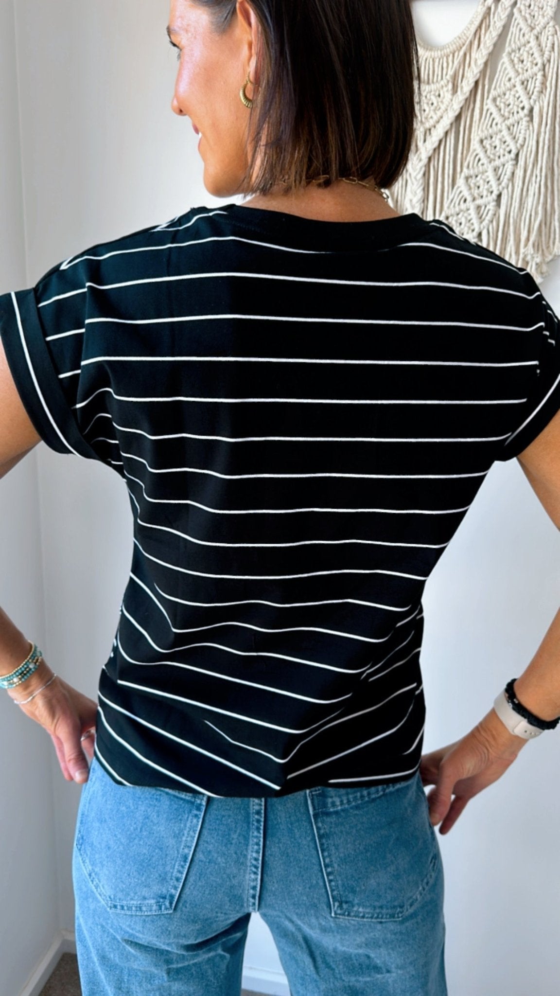 Rhodes Tee - Black with White Stripe