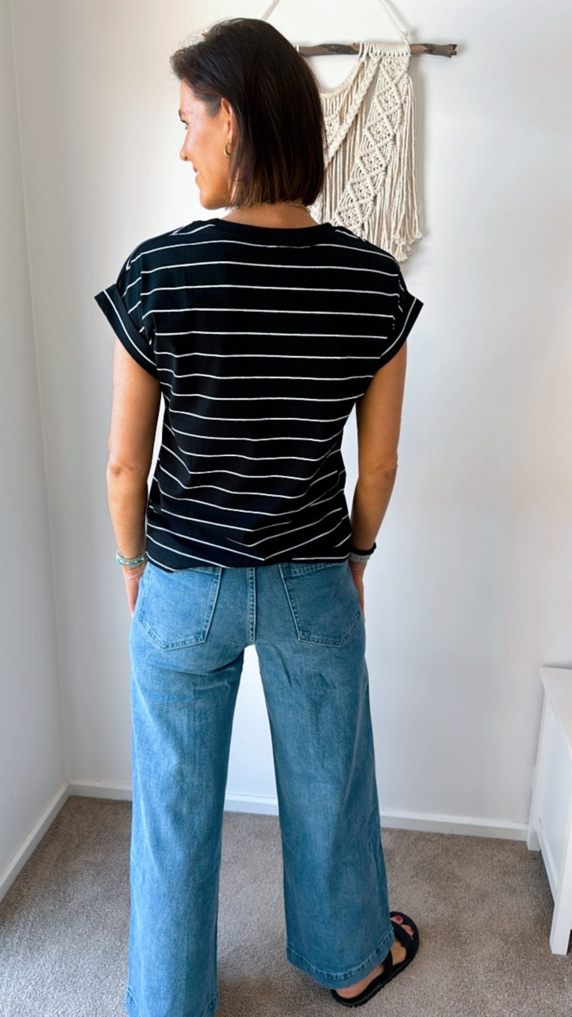 Rhodes Tee - Black with White Stripe