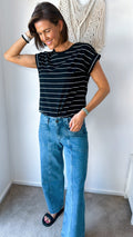 Rhodes Tee - Black with White Stripe