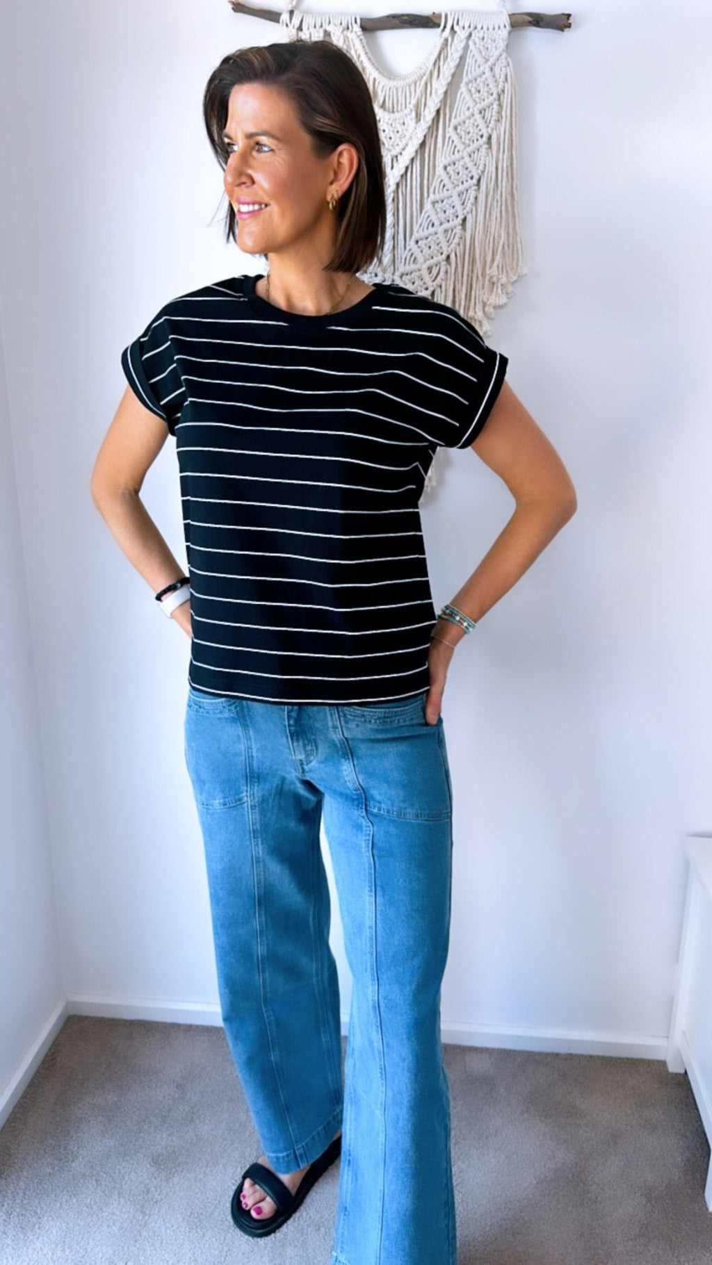 Rhodes Tee - Black with White Stripe